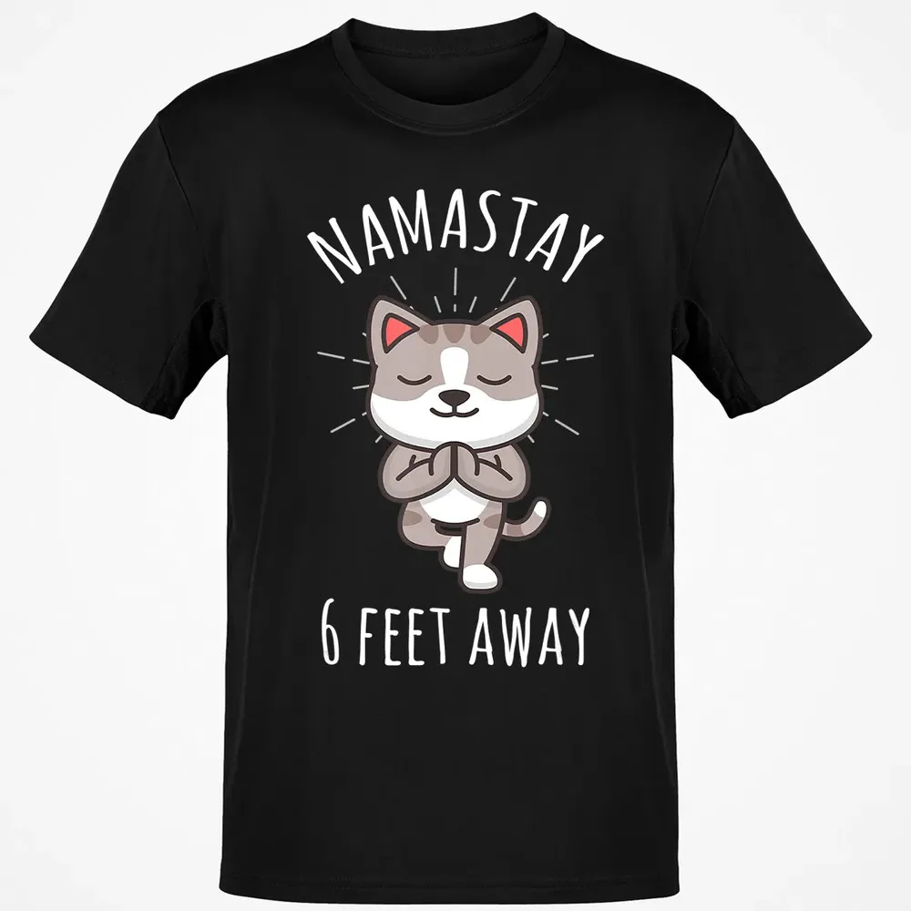 Namastay 6 Feet Away Funny Cute Cat Social Distancing Classic Unisex T-Shirt - 2