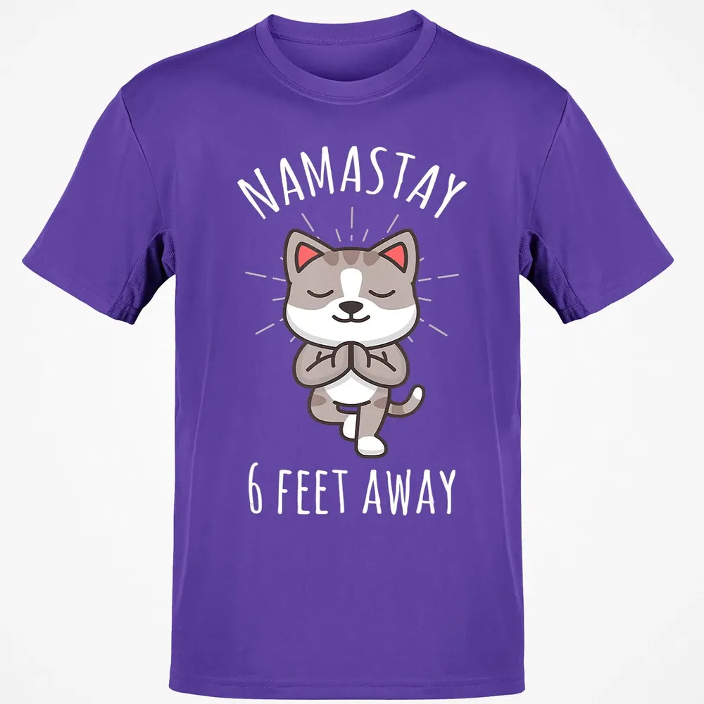 Namastay 6 Feet Away Funny Cute Cat Social Distancing Classic Unisex T-Shirt - 10