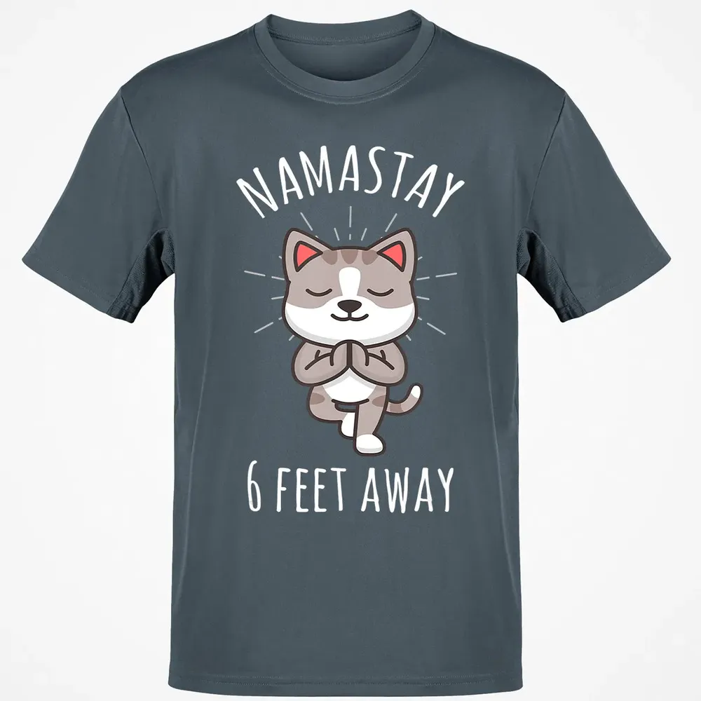 Namastay 6 Feet Away Funny Cute Cat Social Distancing Classic Unisex T-Shirt - 4