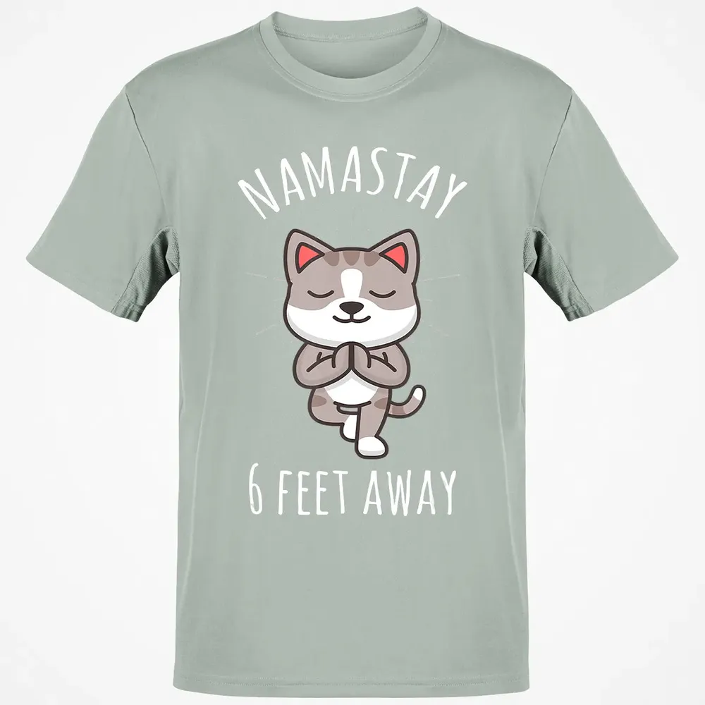 Namastay 6 Feet Away Funny Cute Cat Social Distancing Classic Unisex T-Shirt - 3