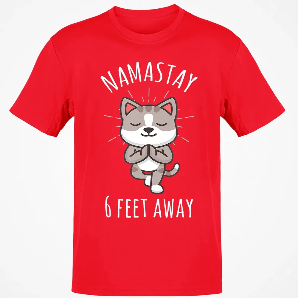Namastay 6 Feet Away Funny Cute Cat Social Distancing Classic Unisex T-Shirt - 11
