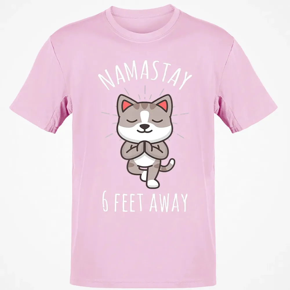 Namastay 6 Feet Away Funny Cute Cat Social Distancing Classic Unisex T-Shirt - 6