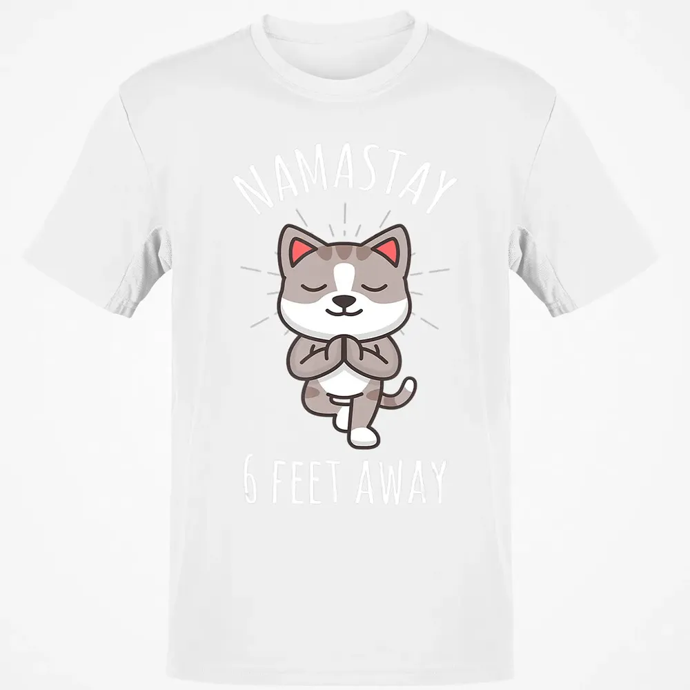 Namastay 6 Feet Away Funny Cute Cat Social Distancing Classic Unisex T-Shirt - 13