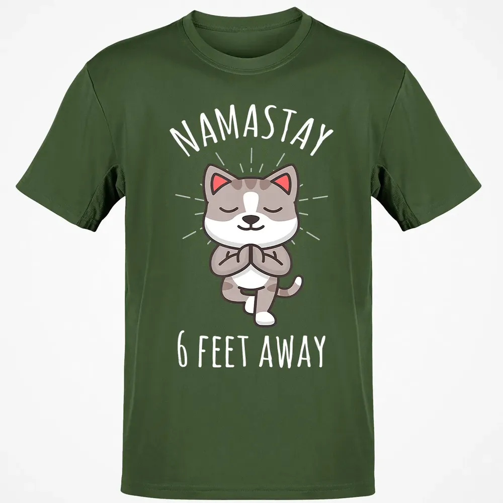 Namastay 6 Feet Away Funny Cute Cat Social Distancing Classic Unisex T-Shirt - 7