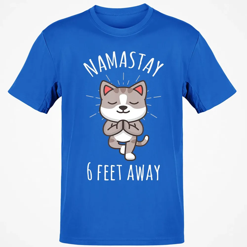 Namastay 6 Feet Away Funny Cute Cat Social Distancing Classic Unisex T-Shirt - 12