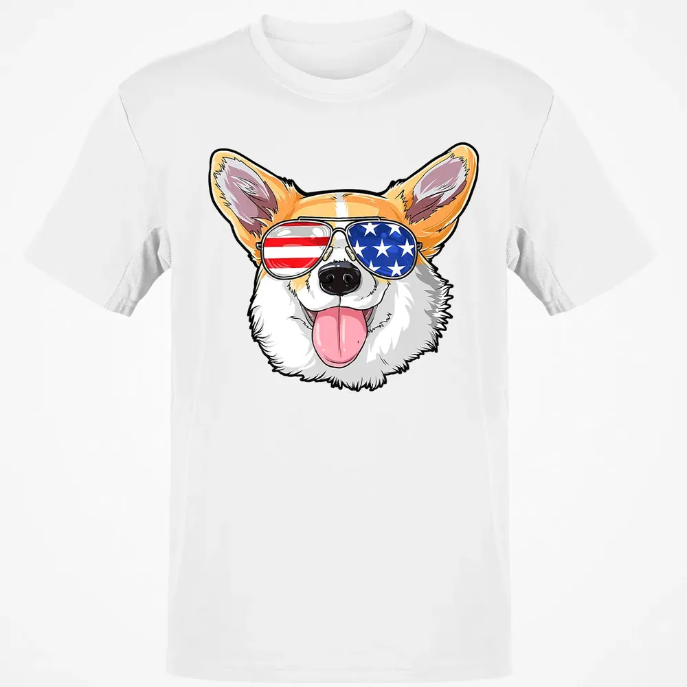 Corgi American Sunglasses  4th of July Dog Puppy USA Classic Unisex T-Shirt - 13
