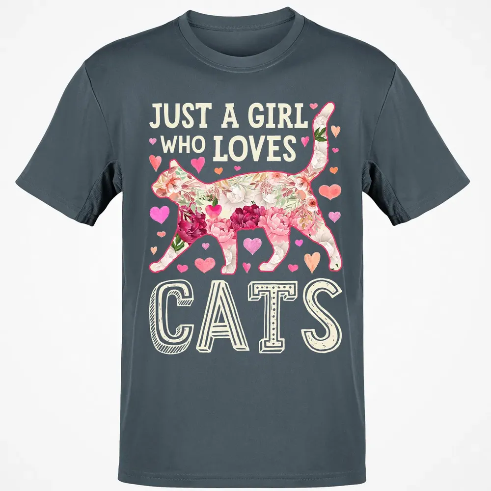 Just A Girl Who Loves Cats Funny Women Cat Flower Floral Classic Unisex T-Shirt - 4