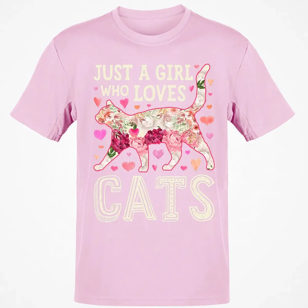 Just A Girl Who Loves Cats Funny Women Cat Flower Floral Classic Unisex T-Shirt - 6