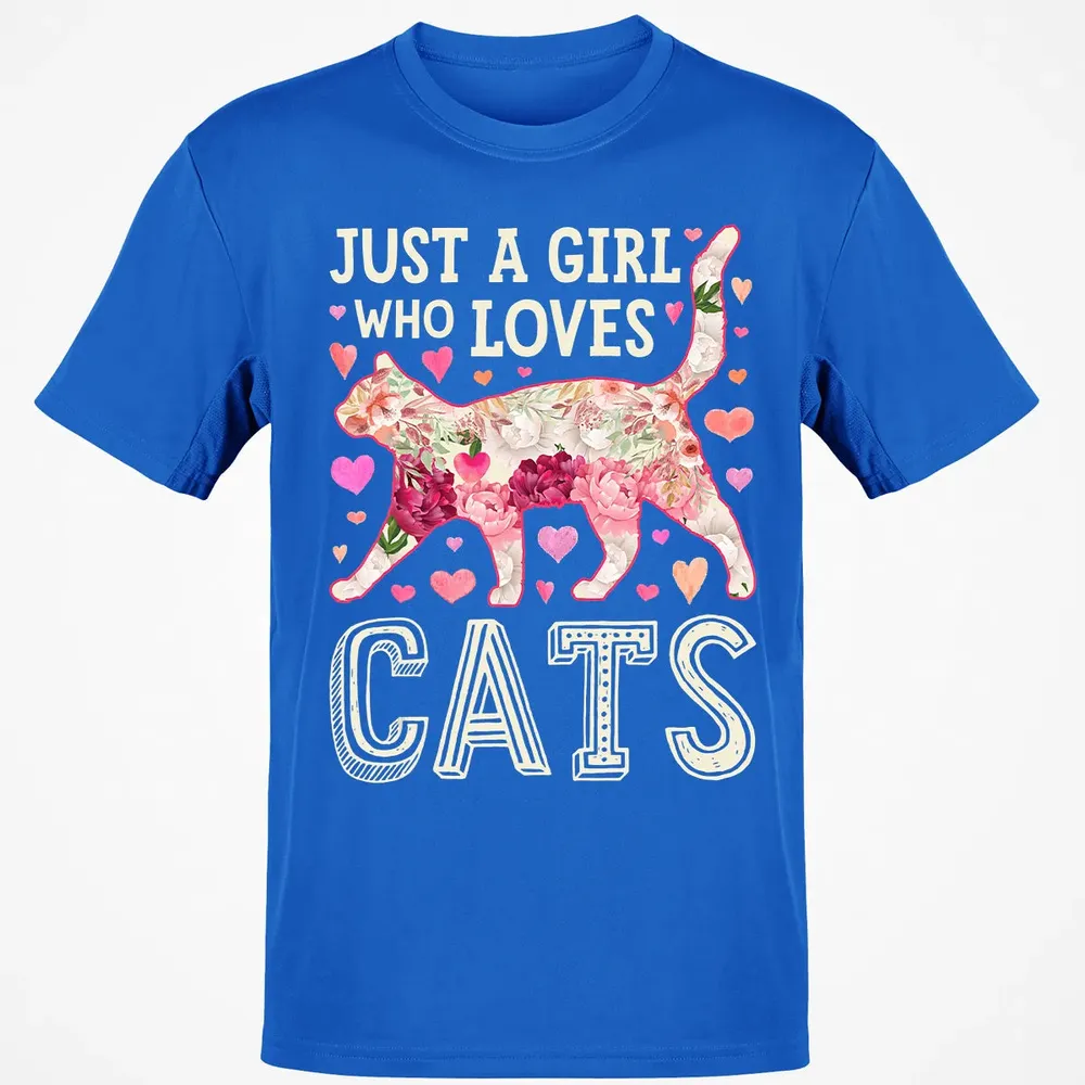 Just A Girl Who Loves Cats Funny Women Cat Flower Floral Classic Unisex T-Shirt - 12