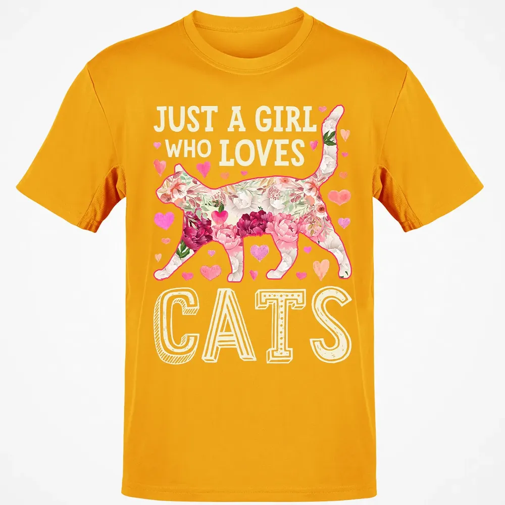 Just A Girl Who Loves Cats Funny Women Cat Flower Floral Classic Unisex T-Shirt - 5