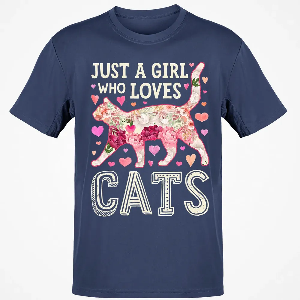 Just A Girl Who Loves Cats Funny Women Cat Flower Floral Classic Unisex T-Shirt - 8