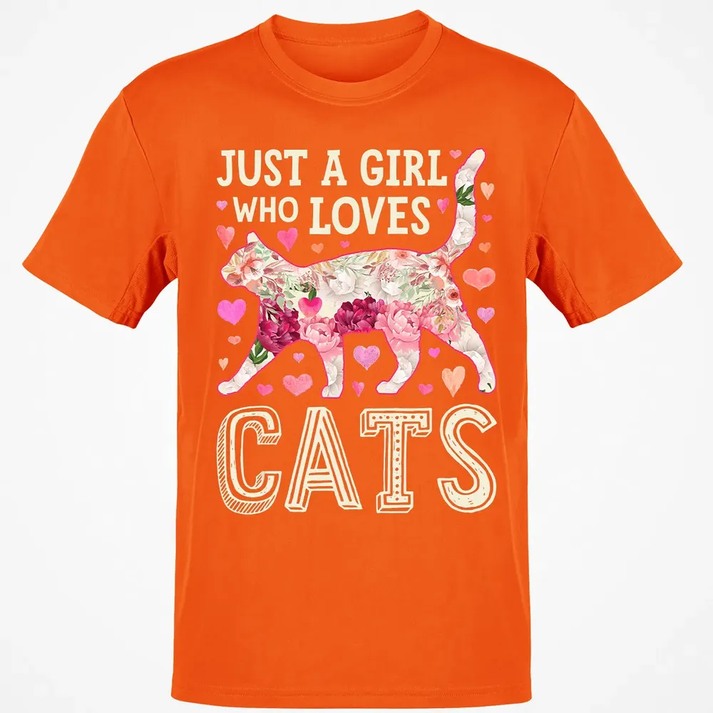 Just A Girl Who Loves Cats Funny Women Cat Flower Floral Classic Unisex T-Shirt - 9