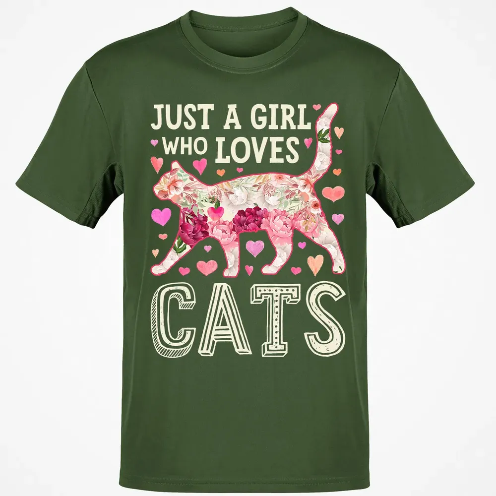 Just A Girl Who Loves Cats Funny Women Cat Flower Floral Classic Unisex T-Shirt - 7