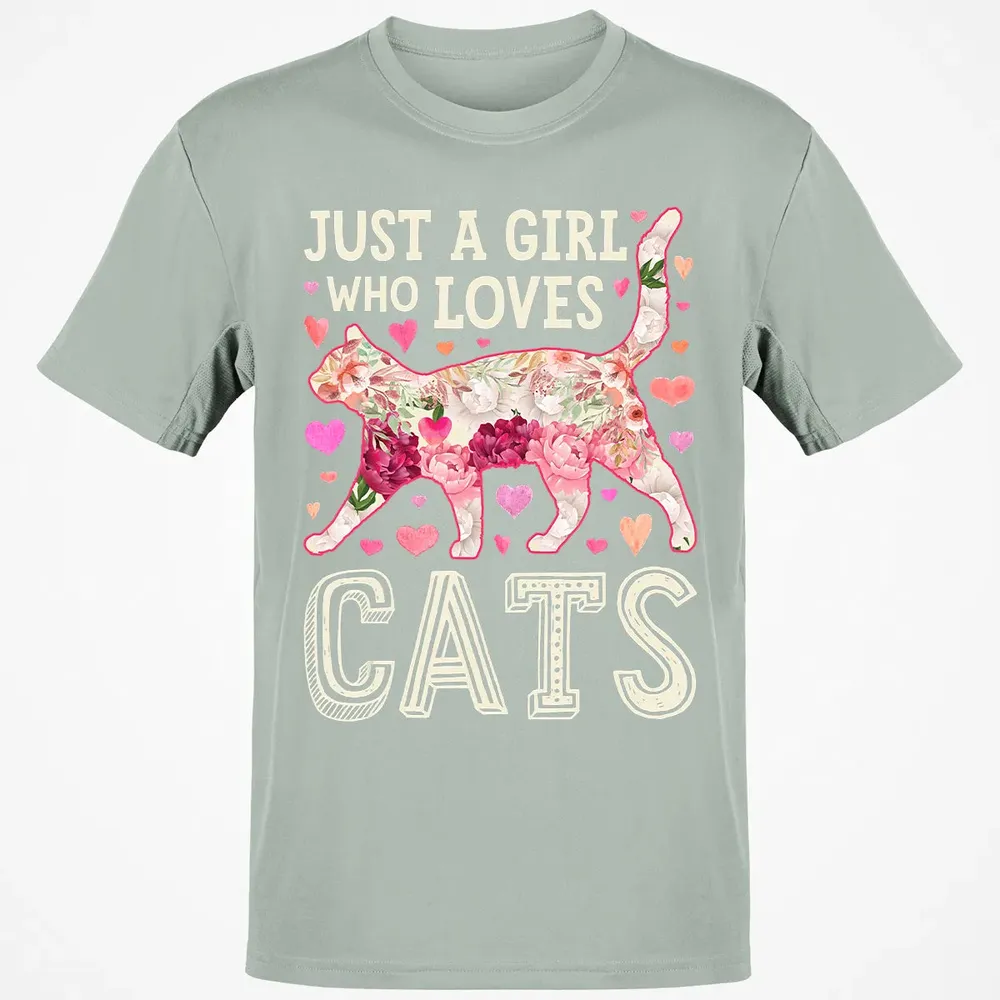 Just A Girl Who Loves Cats Funny Women Cat Flower Floral Classic Unisex T-Shirt - 3