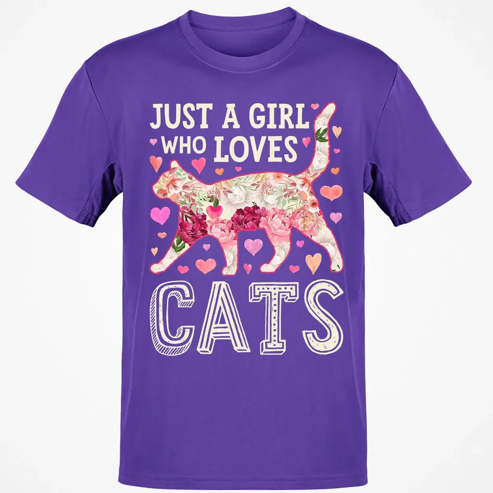 Just A Girl Who Loves Cats Funny Women Cat Flower Floral Classic Unisex T-Shirt - 10