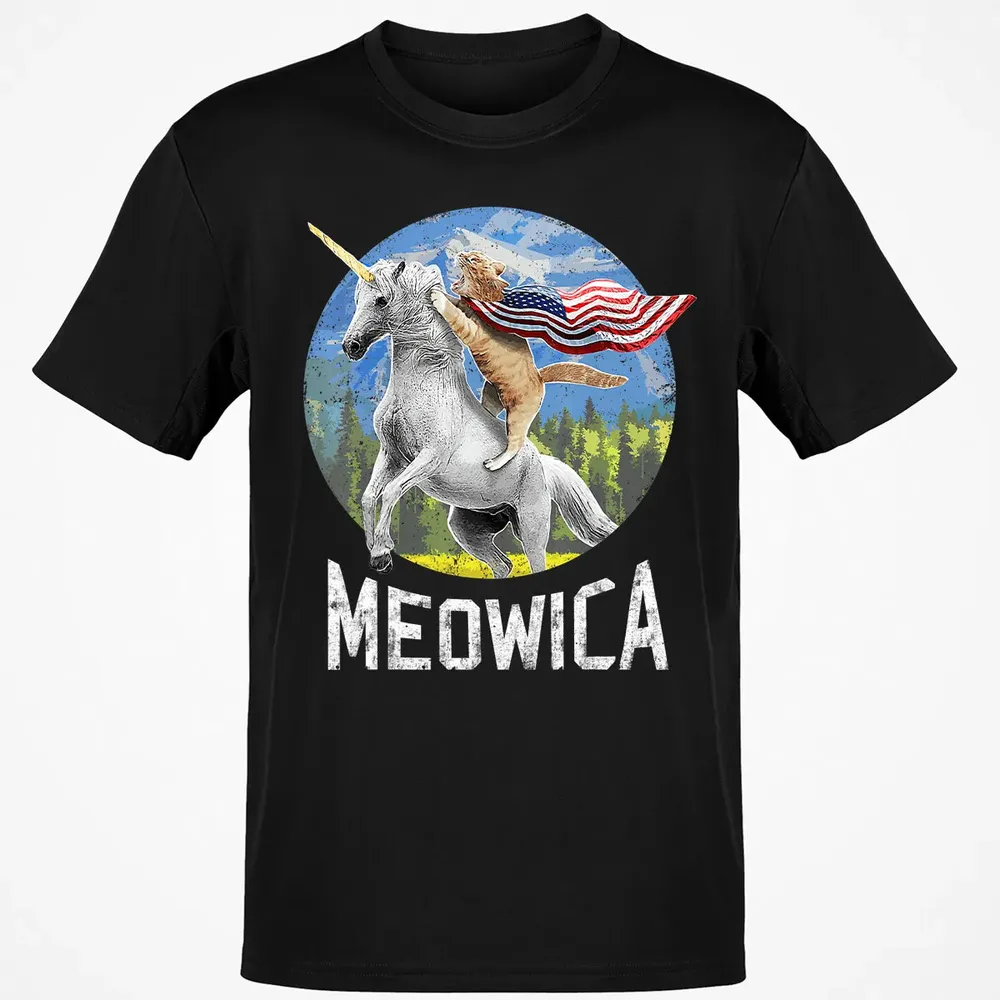 Meowica Unicorn Cat American Flag Patriotic 4th of July Kids Classic Unisex T-Shirt - 2