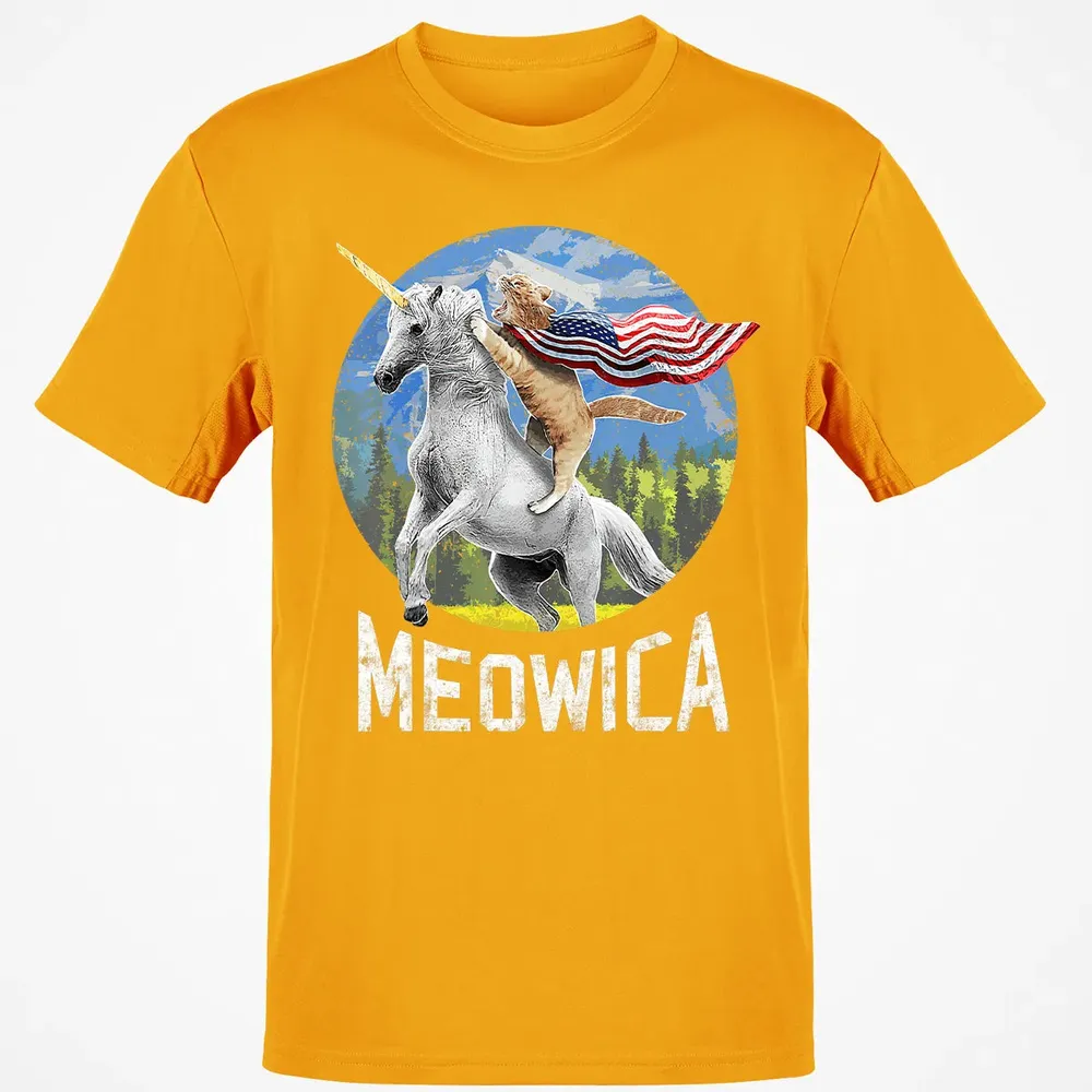 Meowica Unicorn Cat American Flag Patriotic 4th of July Kids Classic Unisex T-Shirt - 5