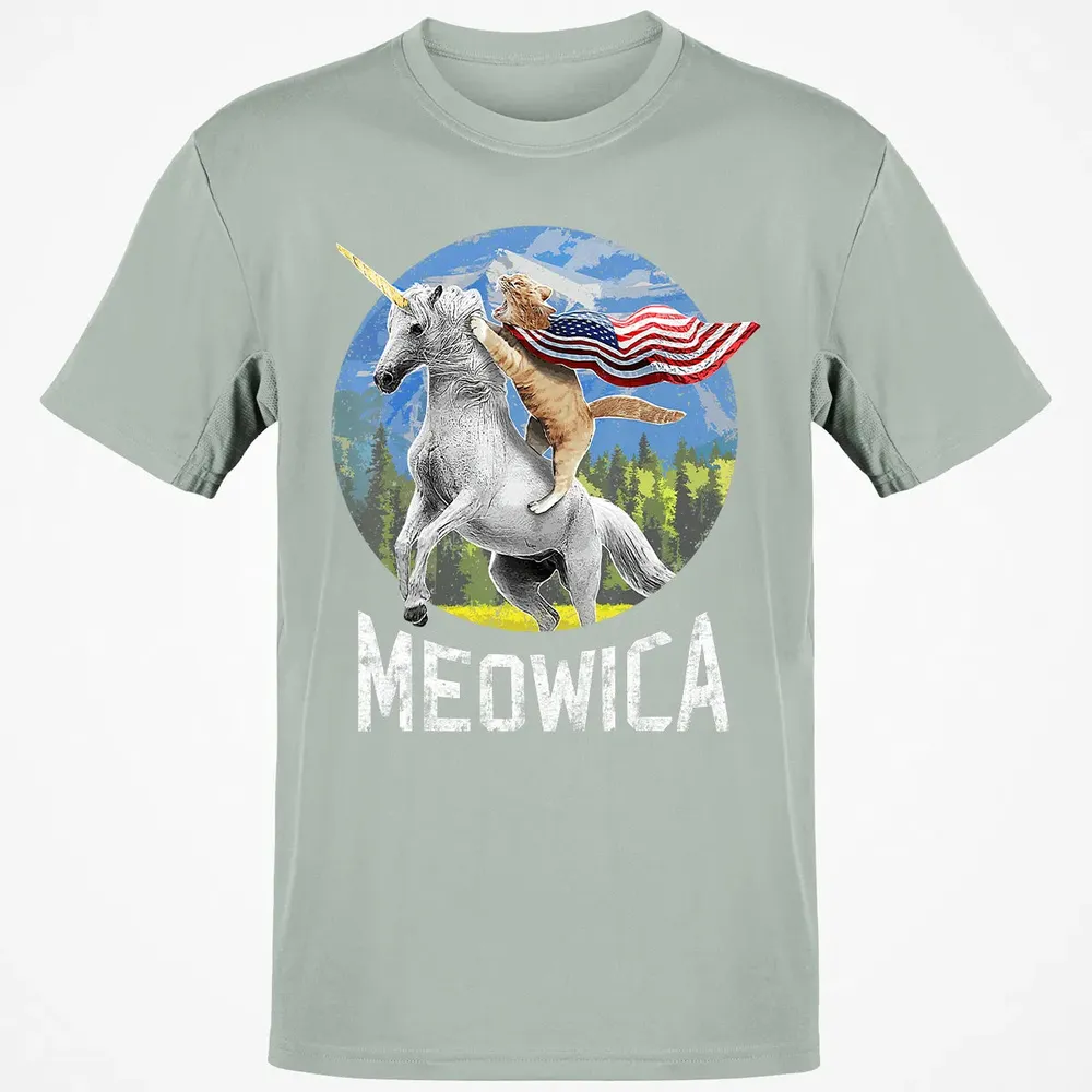 Meowica Unicorn Cat American Flag Patriotic 4th of July Kids Classic Unisex T-Shirt - 3
