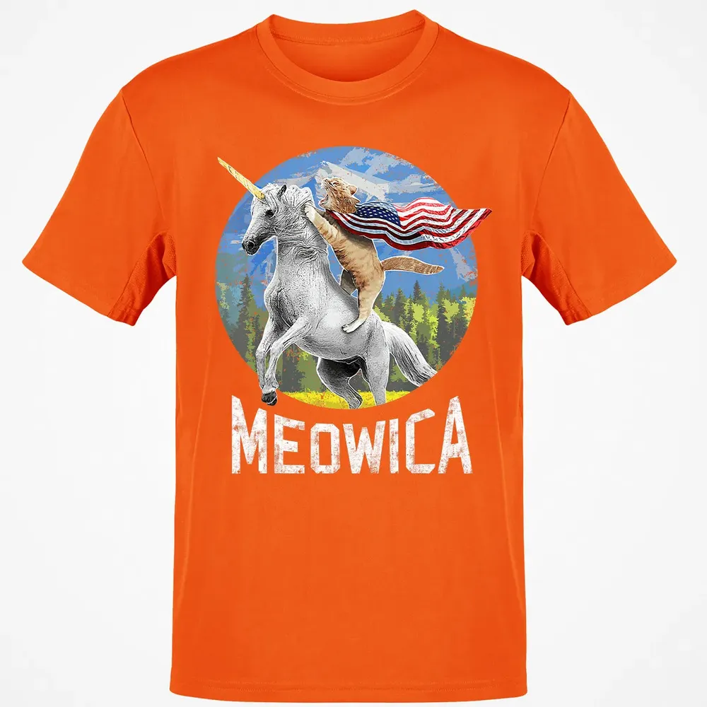 Meowica Unicorn Cat American Flag Patriotic 4th of July Kids Classic Unisex T-Shirt - 9