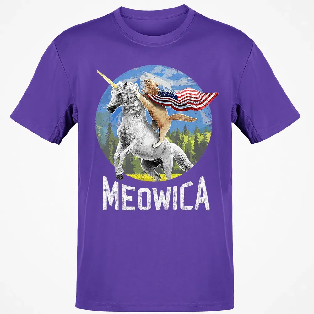 Meowica Unicorn Cat American Flag Patriotic 4th of July Kids Classic Unisex T-Shirt - 10