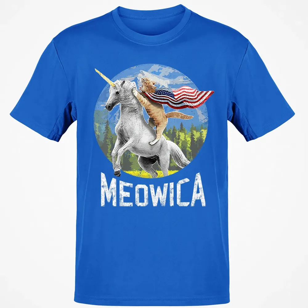 Meowica Unicorn Cat American Flag Patriotic 4th of July Kids Classic Unisex T-Shirt - 12