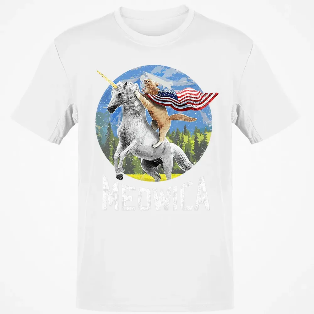 Meowica Unicorn Cat American Flag Patriotic 4th of July Kids Classic Unisex T-Shirt - 13