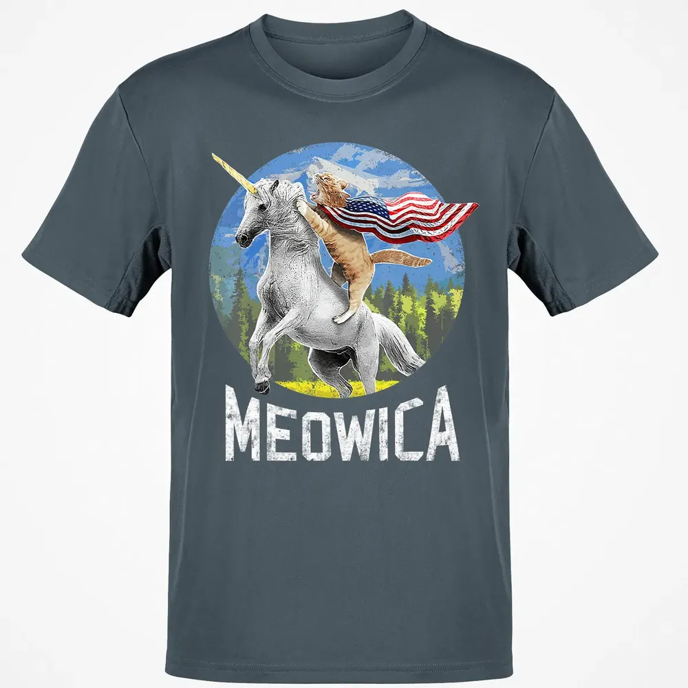 Meowica Unicorn Cat American Flag Patriotic 4th of July Kids Classic Unisex T-Shirt - 4
