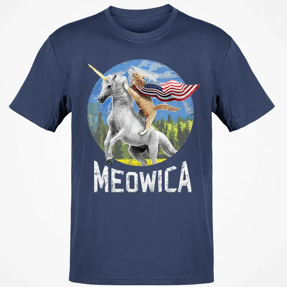 Meowica Unicorn Cat American Flag Patriotic 4th of July Kids Classic Unisex T-Shirt - 8