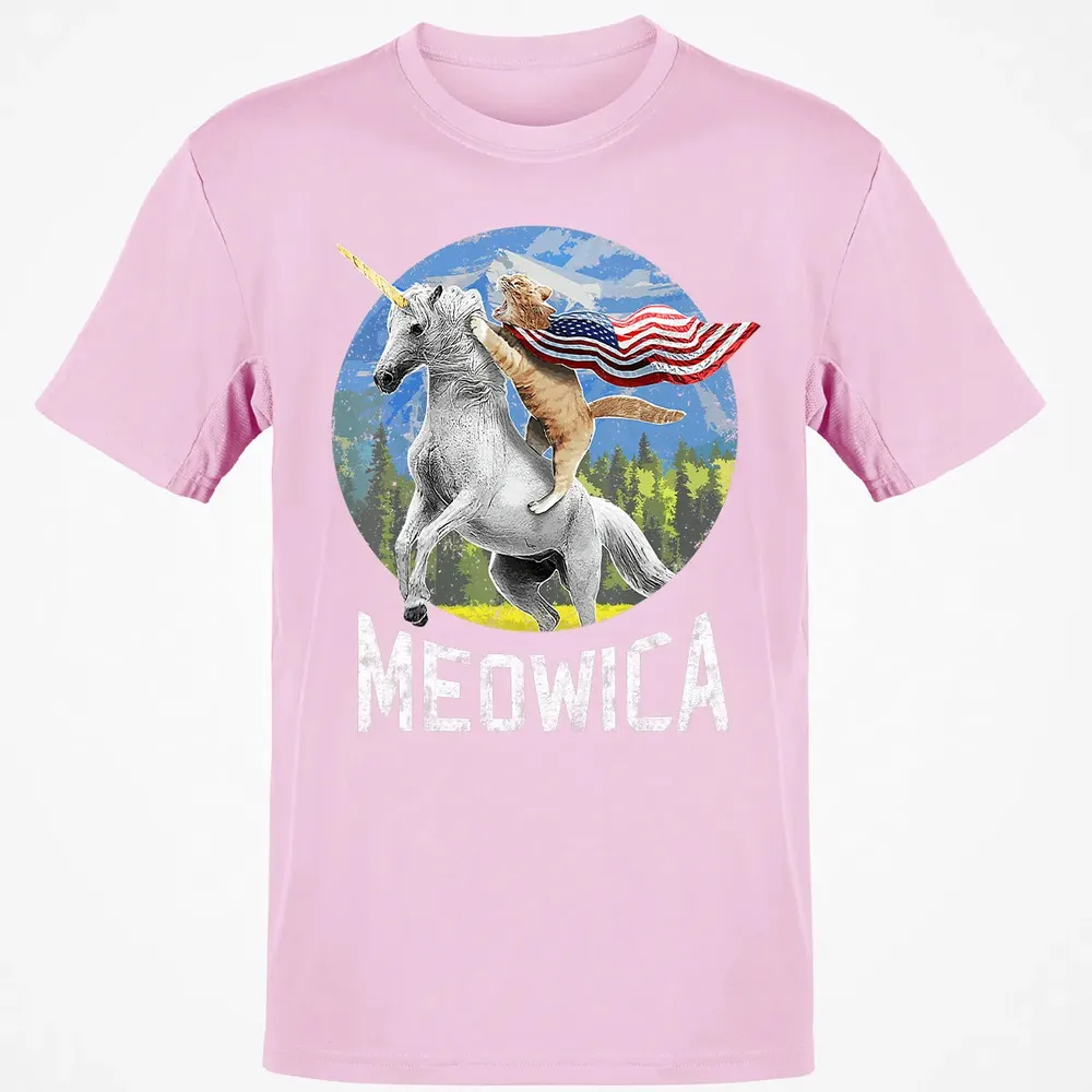 Meowica Unicorn Cat American Flag Patriotic 4th of July Kids Classic Unisex T-Shirt - 6