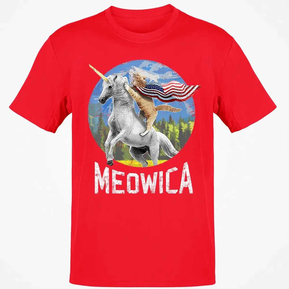 Meowica Unicorn Cat American Flag Patriotic 4th of July Kids Classic Unisex T-Shirt - 11