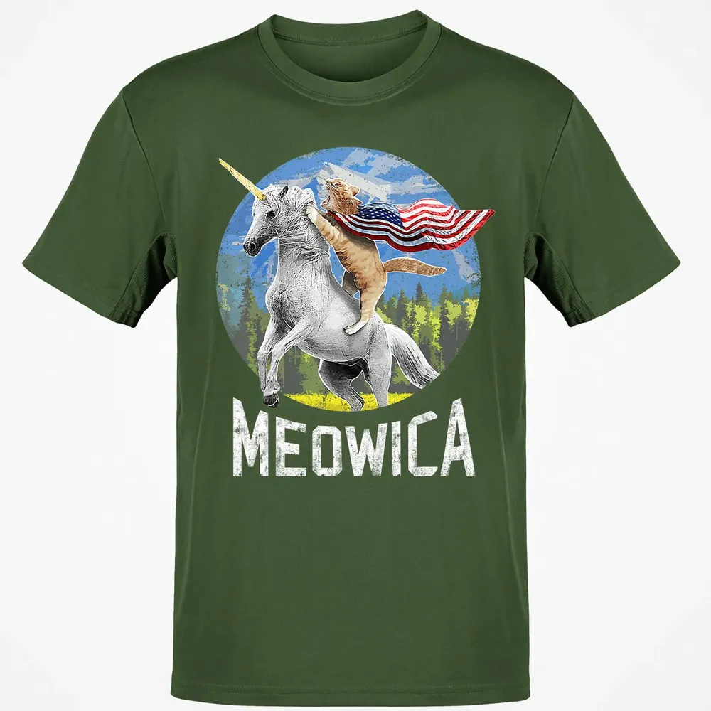 Meowica Unicorn Cat American Flag Patriotic 4th of July Kids Classic Unisex T-Shirt - 7