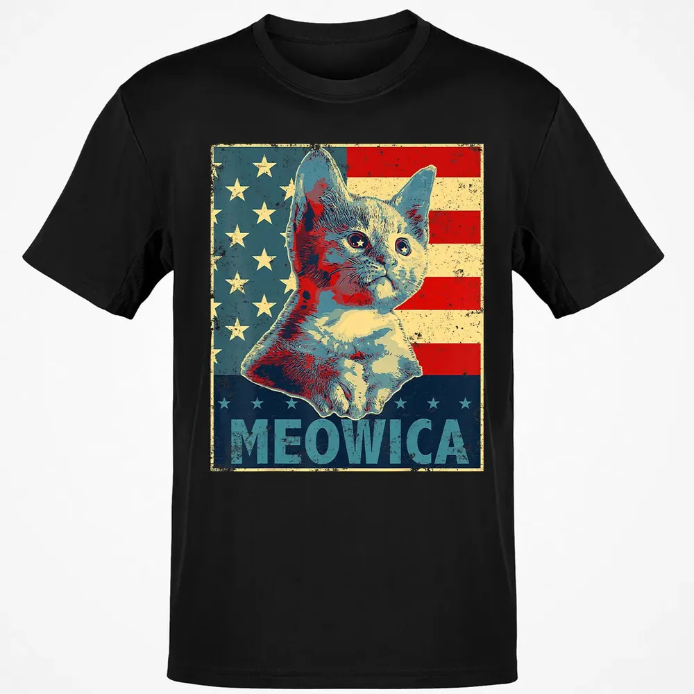 Meowica Cat 4th of July Patriotic American Flag Gift Women Classic Unisex T-Shirt - 2