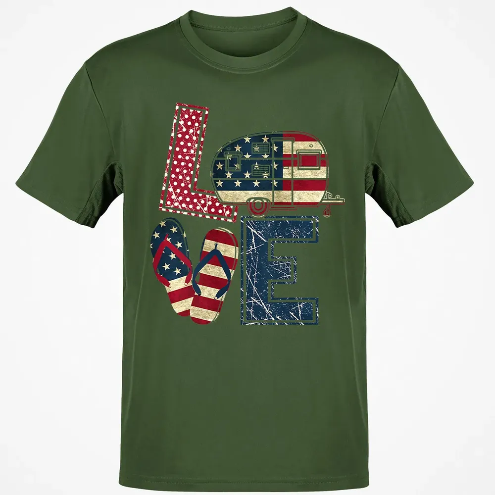 Womens Love Camping And Flip Flops 4th Of July Camper Women Classic Unisex T-Shirt - 7