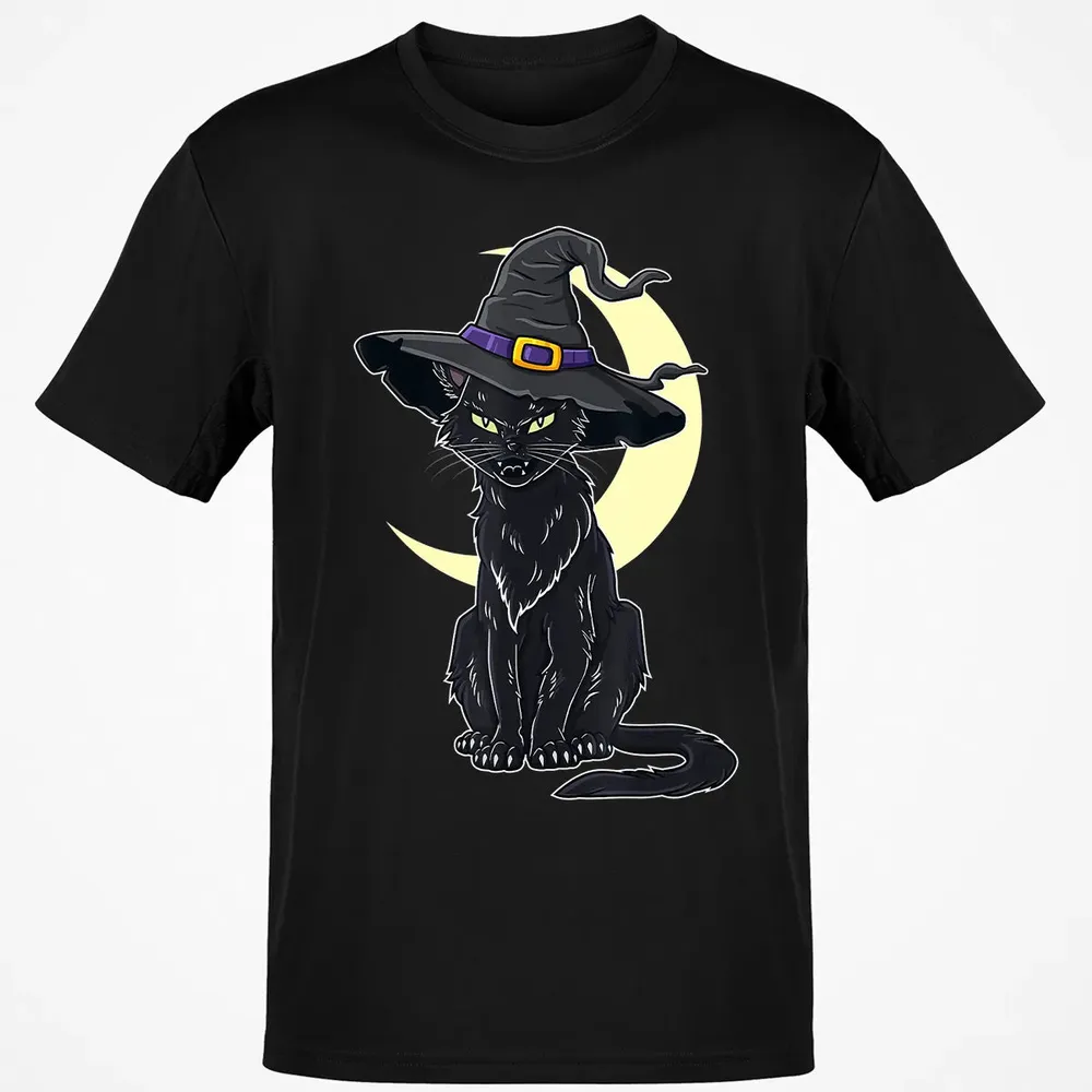 Halloween Scary Black Cat With Witch Hat Classic Unisex T-Shirt - 2