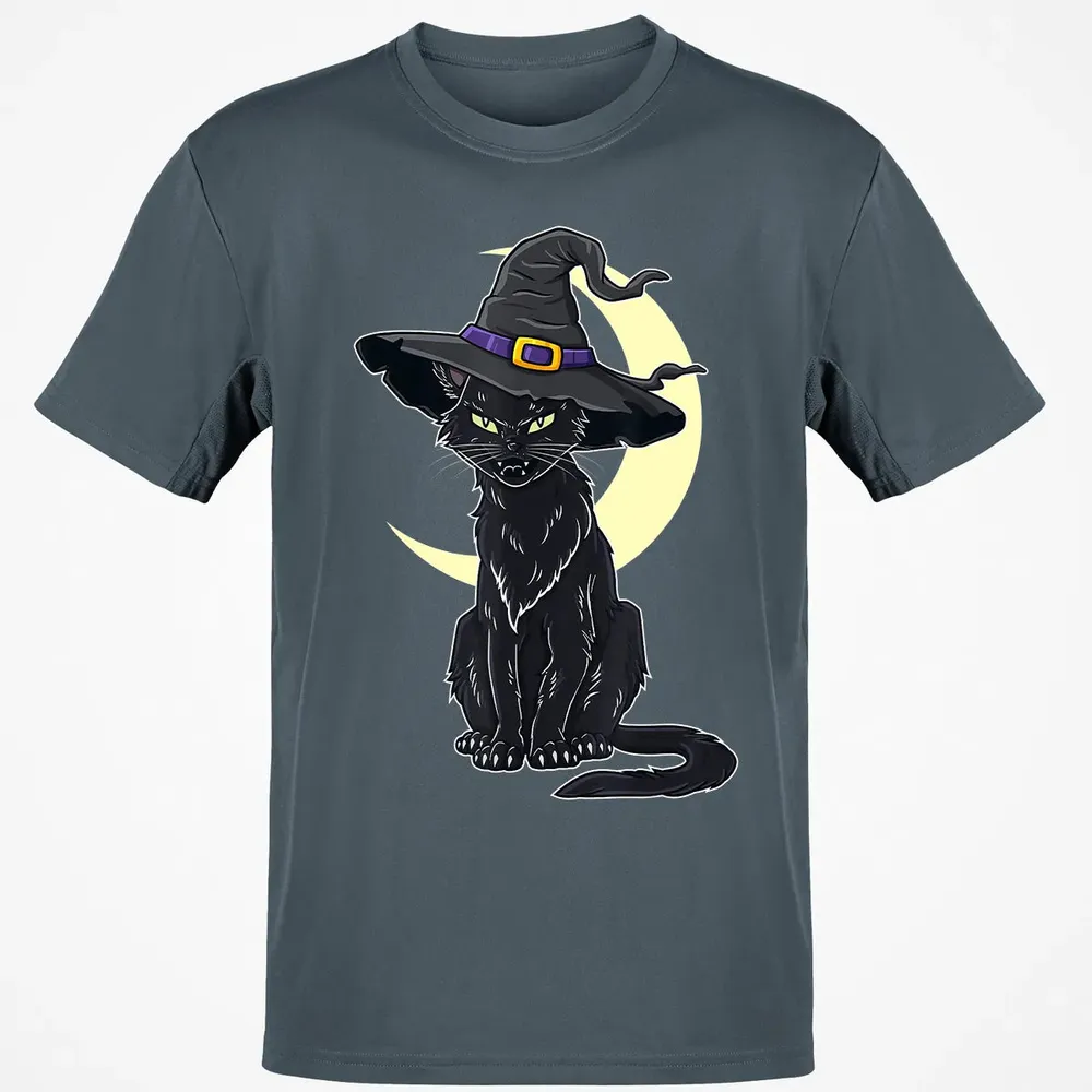 Halloween Scary Black Cat With Witch Hat Classic Unisex T-Shirt - 4
