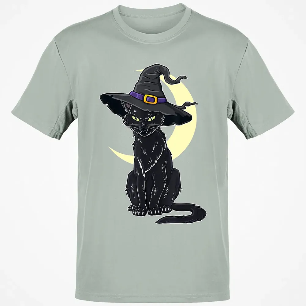 Halloween Scary Black Cat With Witch Hat Classic Unisex T-Shirt - 3