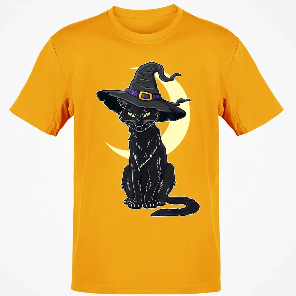 Halloween Scary Black Cat With Witch Hat Classic Unisex T-Shirt - 5