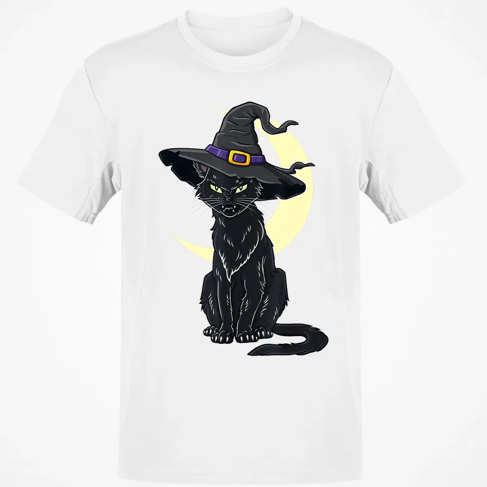 Halloween Scary Black Cat With Witch Hat Classic Unisex T-Shirt - 13