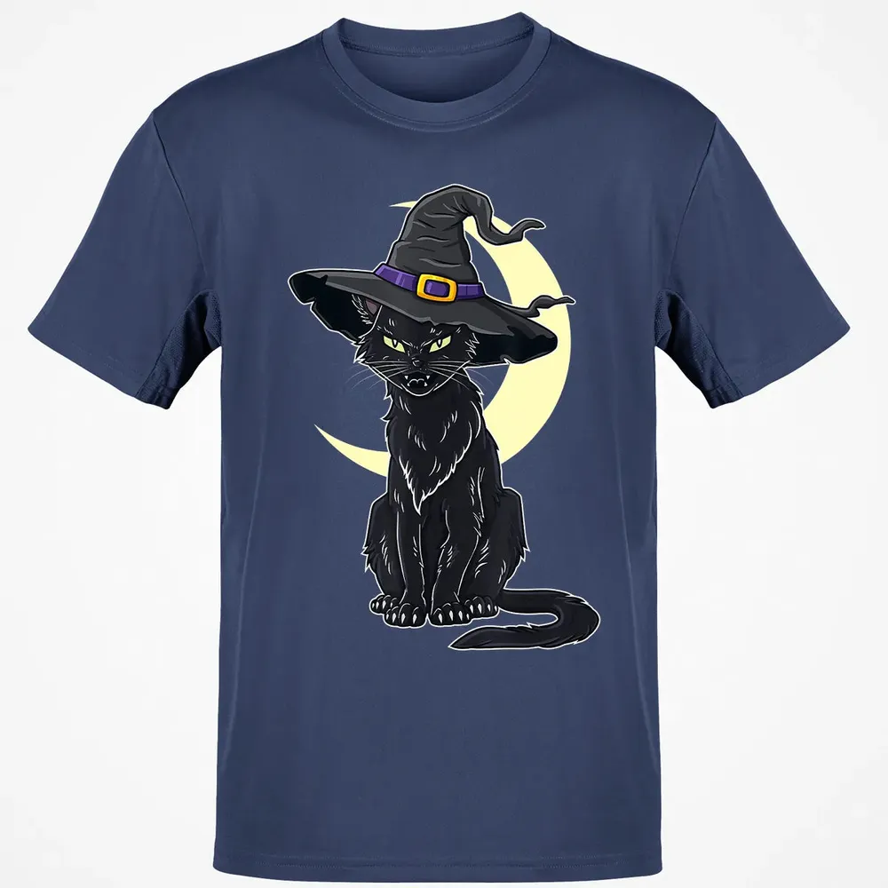 Halloween Scary Black Cat With Witch Hat Classic Unisex T-Shirt - 8