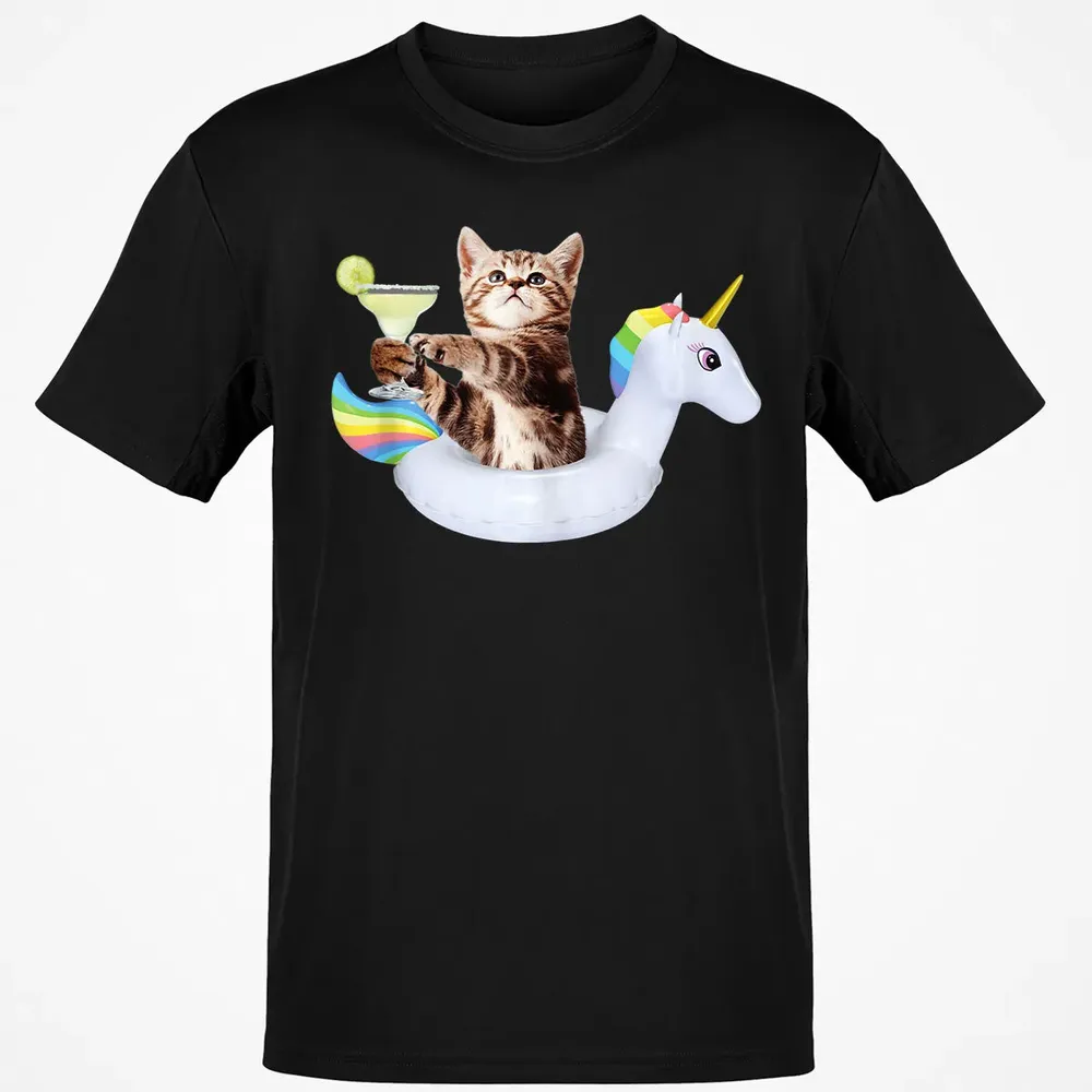Summer Kitty With Margarita & Unicorn Float Funny Cat Classic Unisex T-Shirt - 2