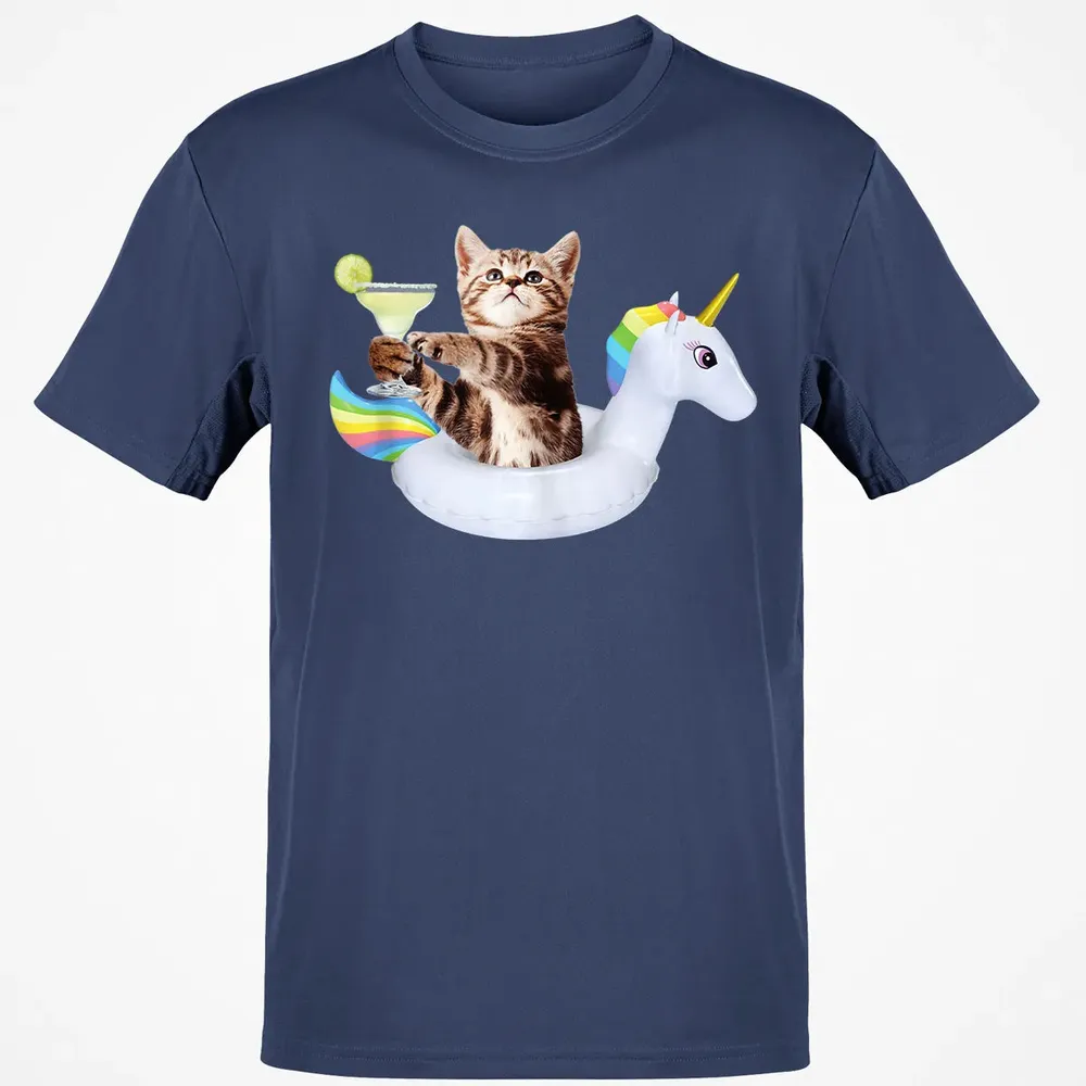 Summer Kitty With Margarita & Unicorn Float Funny Cat Classic Unisex T-Shirt - 8
