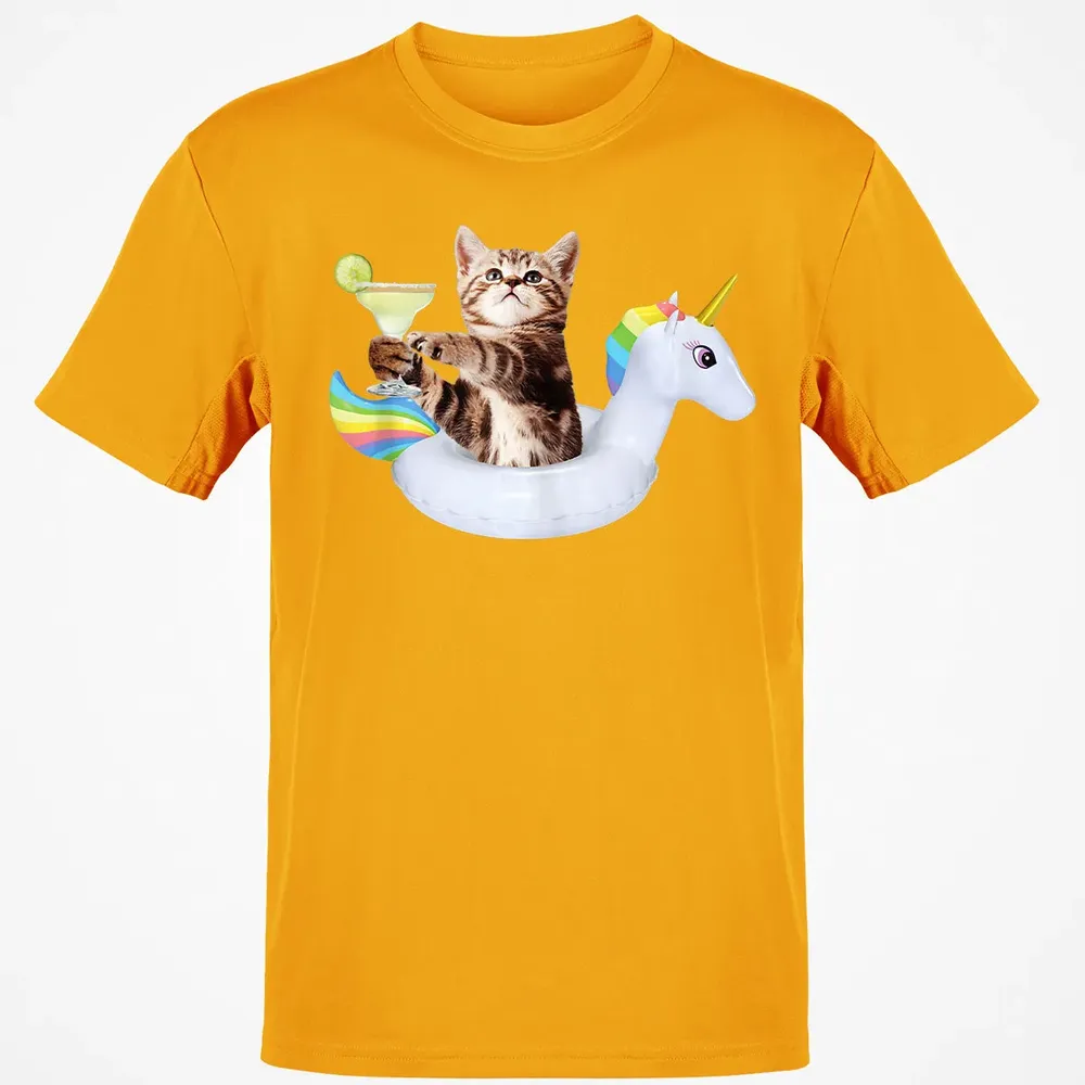 Summer Kitty With Margarita & Unicorn Float Funny Cat Classic Unisex T-Shirt - 5