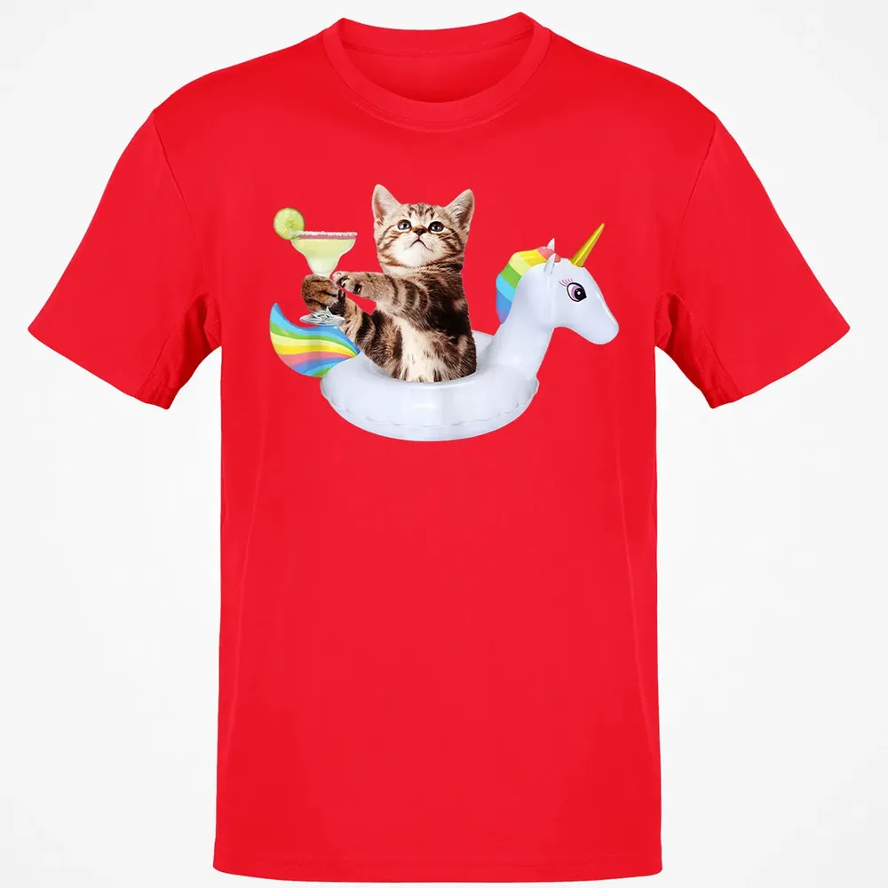 Summer Kitty With Margarita & Unicorn Float Funny Cat Classic Unisex T-Shirt - 11