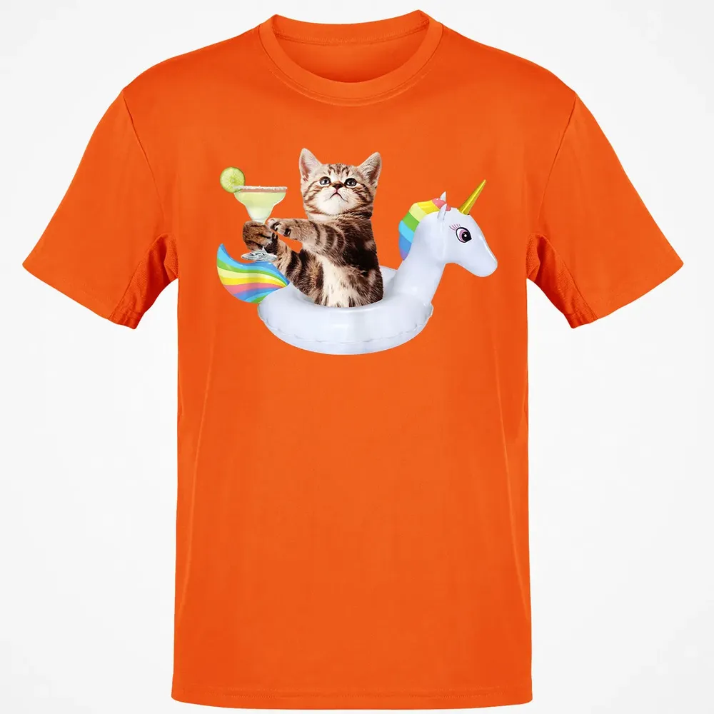 Summer Kitty With Margarita & Unicorn Float Funny Cat Classic Unisex T-Shirt - 9