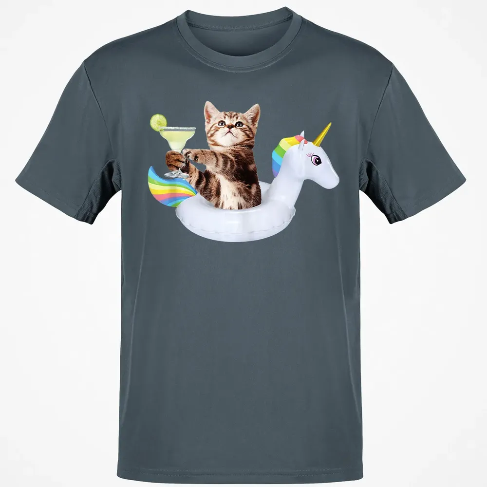 Summer Kitty With Margarita & Unicorn Float Funny Cat Classic Unisex T-Shirt - 4