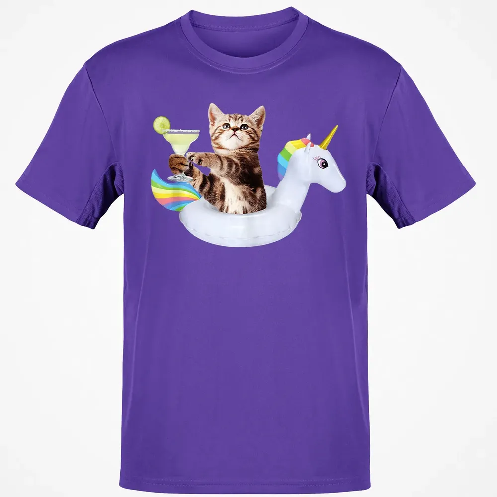 Summer Kitty With Margarita & Unicorn Float Funny Cat Classic Unisex T-Shirt - 10