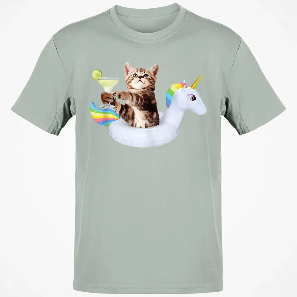 Summer Kitty With Margarita & Unicorn Float Funny Cat Classic Unisex T-Shirt - 3
