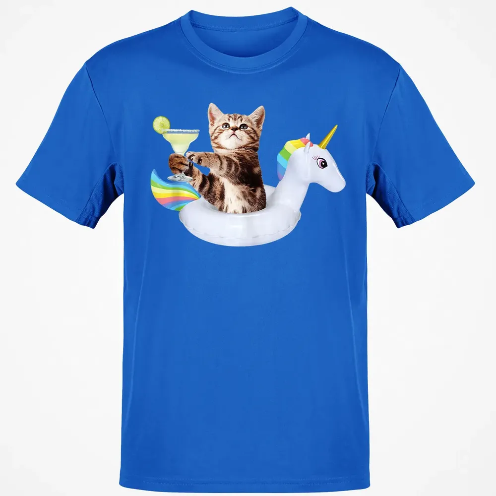 Summer Kitty With Margarita & Unicorn Float Funny Cat Classic Unisex T-Shirt - 12