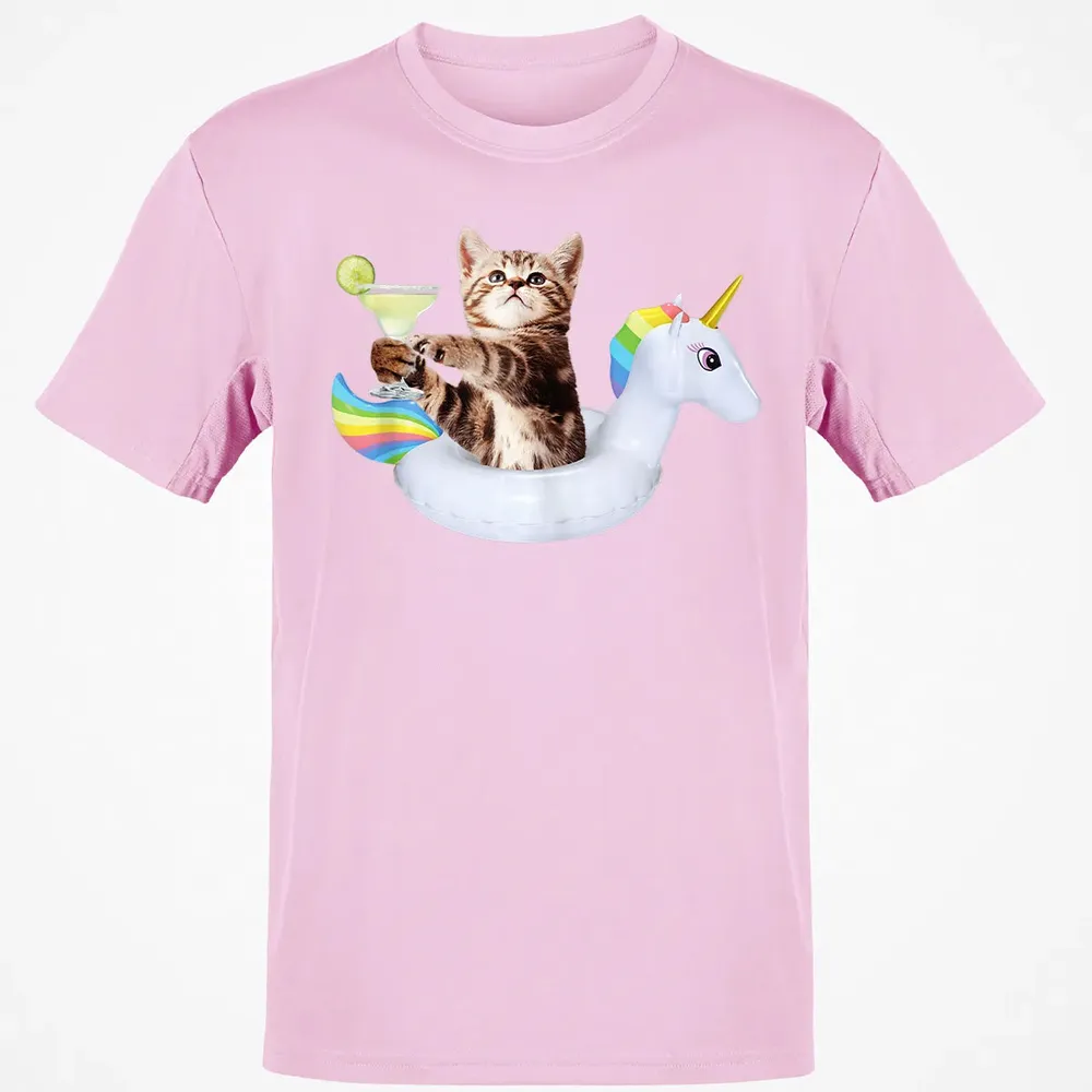 Summer Kitty With Margarita & Unicorn Float Funny Cat Classic Unisex T-Shirt - 6