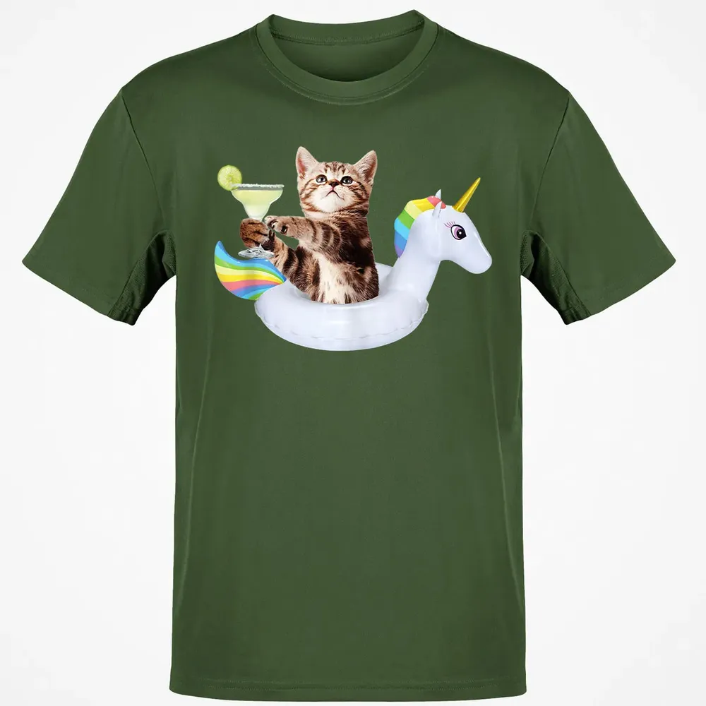 Summer Kitty With Margarita & Unicorn Float Funny Cat Classic Unisex T-Shirt - 7